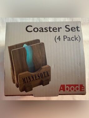 Minnesota Wooden/Resin Coaster Set of 4 different designs and cut out holder!